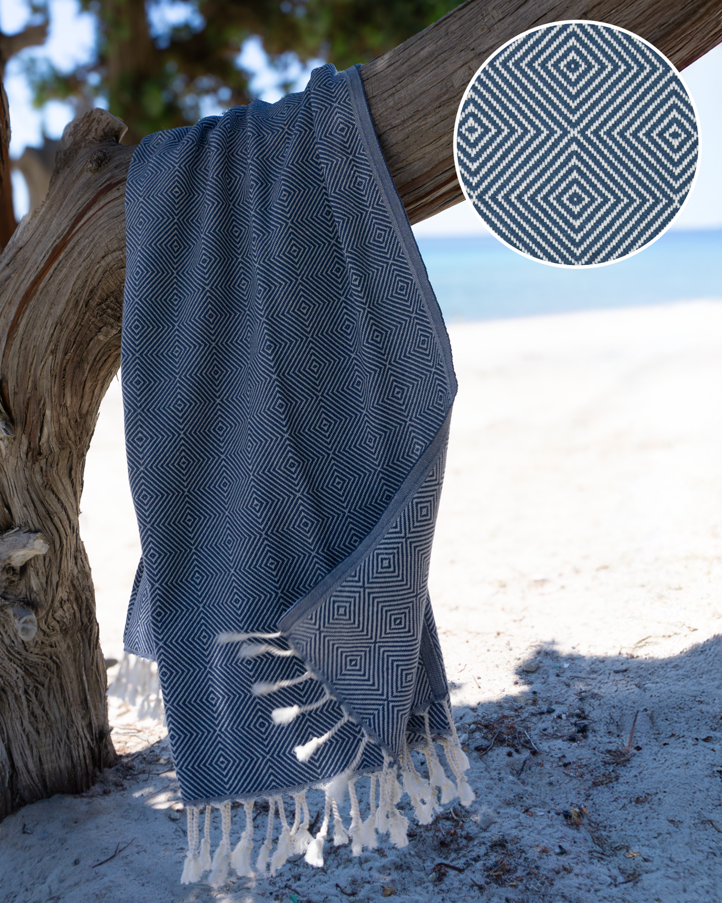 CRYSTAL Beach Towel, Turkish Hammam Towel, Spa & Sauna Towel - Blue