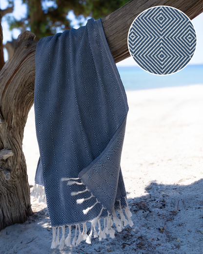CRYSTAL Beach Towel, Turkish Hammam Towel, Spa & Sauna Towel - Blue