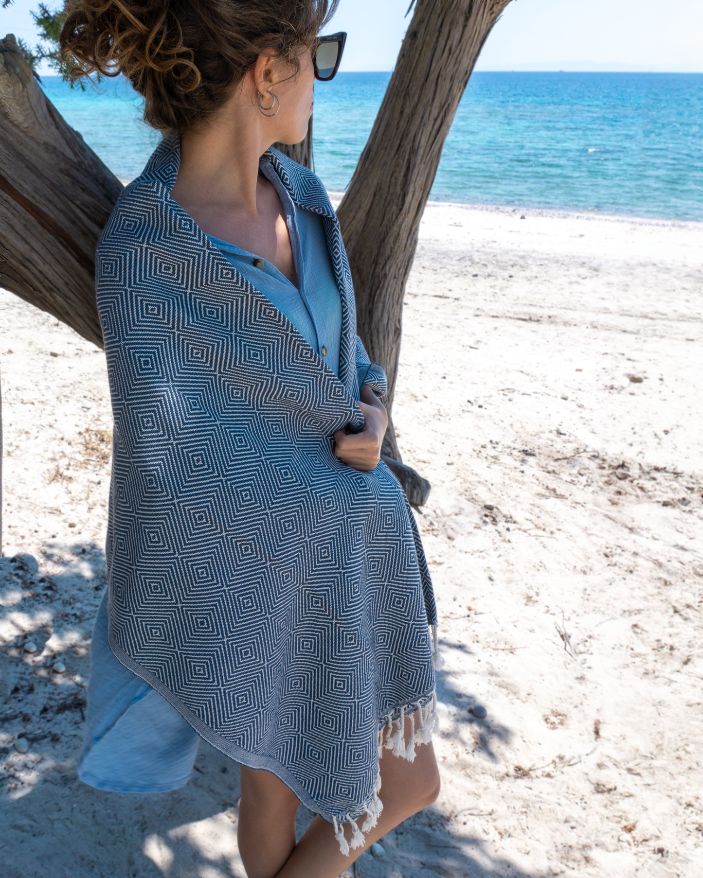 CRYSTAL Beach Towel, Turkish Hammam Towel, Spa & Sauna Towel - Blue