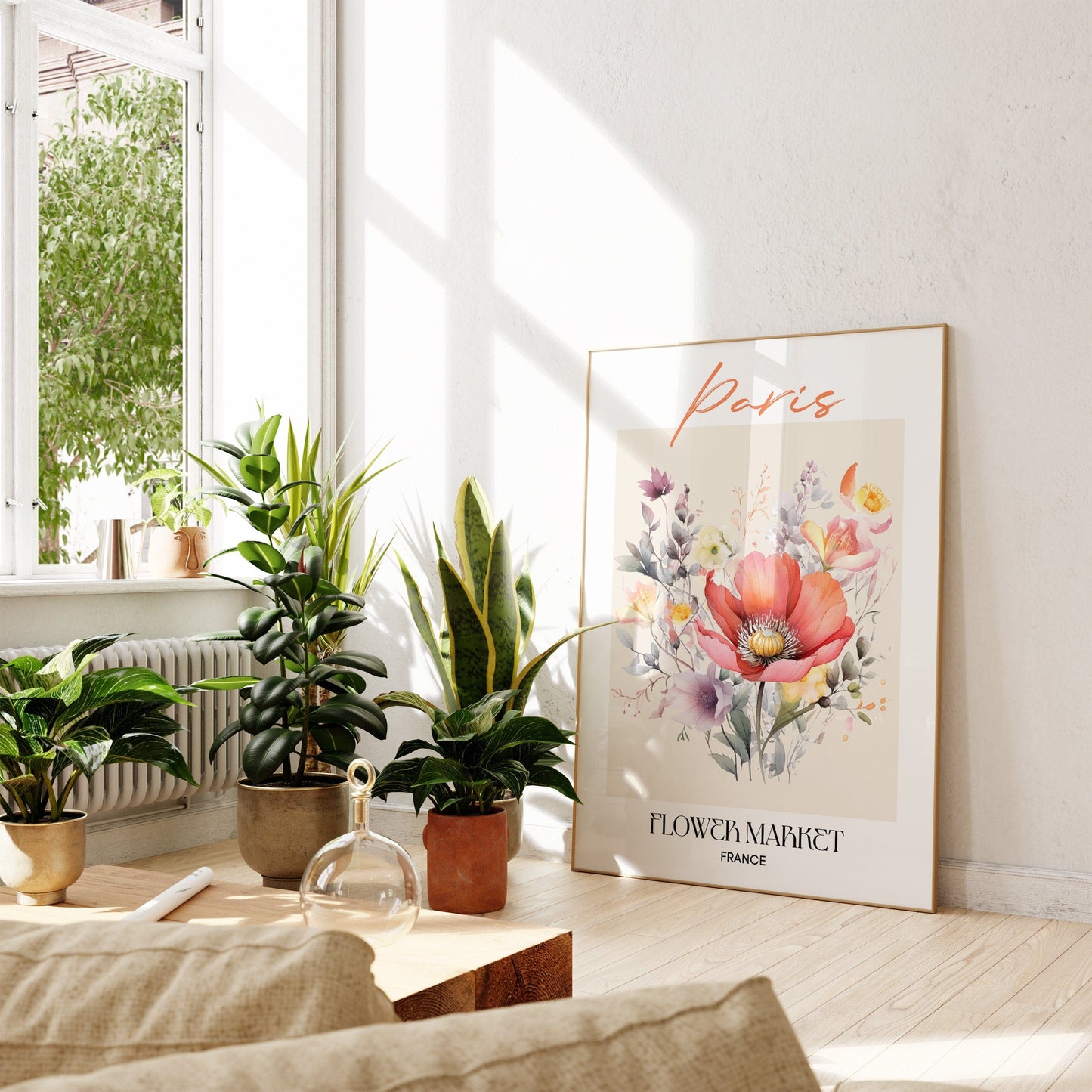 Paris Flower Market France Design Poster I Geschenkidee I Wanddeko Wohnzimmer Küche I Skandinavisches Design I Deko Print ohne Rahmen