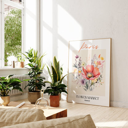 Paris Flower Market France Design Poster I Geschenkidee I Wanddeko Wohnzimmer Küche I Skandinavisches Design I Deko Print ohne Rahmen