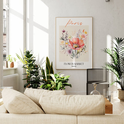 Paris Flower Market France Design Poster I Geschenkidee I Wanddeko Wohnzimmer Küche I Skandinavisches Design I Deko Print ohne Rahmen