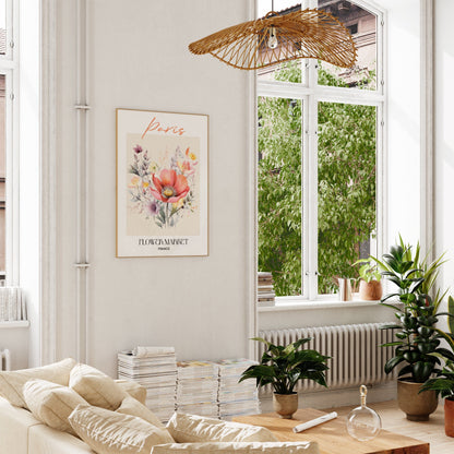 Paris Flower Market France Design Poster I Geschenkidee I Wanddeko Wohnzimmer Küche I Skandinavisches Design I Deko Print ohne Rahmen