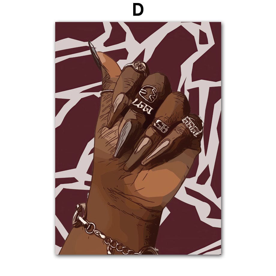 Poster Hip Hop Schmuck Mode | Schwarz Mädchen I Bilder Wohnzimmer | Wandbilder Schlafzimmer | Deko Print ohne Rahmen | Bilder Set Kunstdruck