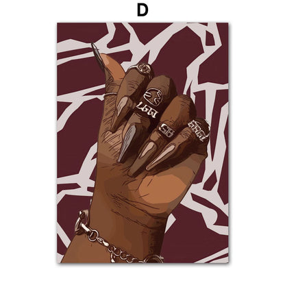 Poster Hip Hop Schmuck Mode | Schwarz Mädchen I Bilder Wohnzimmer | Wandbilder Schlafzimmer | Deko Print ohne Rahmen | Bilder Set Kunstdruck