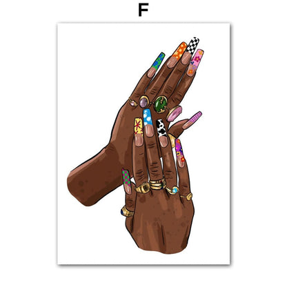 Poster Hip Hop Schmuck Mode | Schwarz Mädchen I Bilder Wohnzimmer | Wandbilder Schlafzimmer | Deko Print ohne Rahmen | Bilder Set Kunstdruck