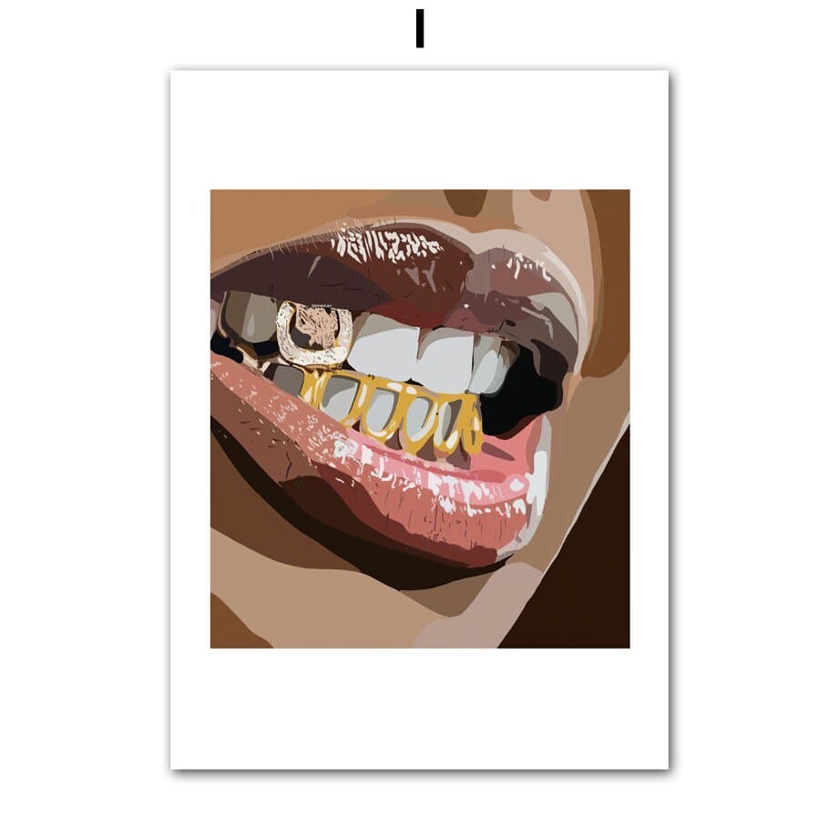 Poster Hip Hop Schmuck Mode | Schwarz Mädchen I Bilder Wohnzimmer | Wandbilder Schlafzimmer | Deko Print ohne Rahmen | Bilder Set Kunstdruck