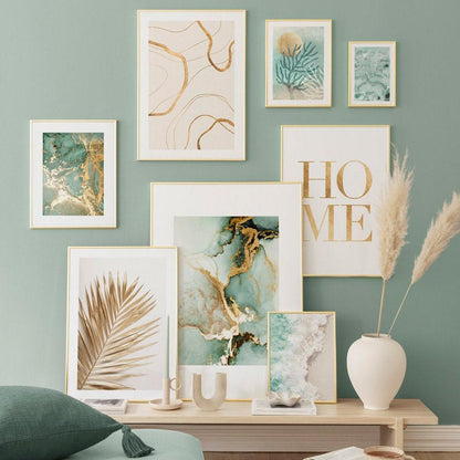 Poster Strand Wellen Zuhause Gold I Wandbilder Wohnzimmer & Schlafzimmer I  Deko Print Bilder I ohne Rahmen