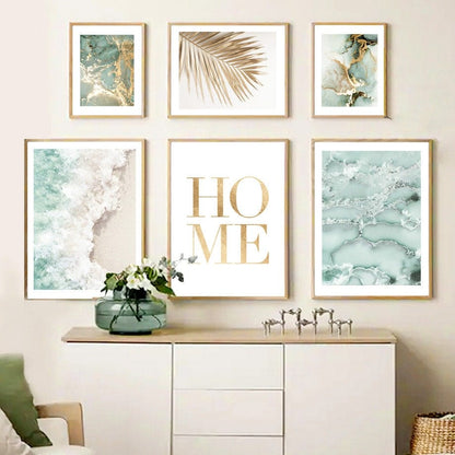 Poster Strand Wellen Zuhause Gold I Wandbilder Wohnzimmer & Schlafzimmer I  Deko Print Bilder I ohne Rahmen